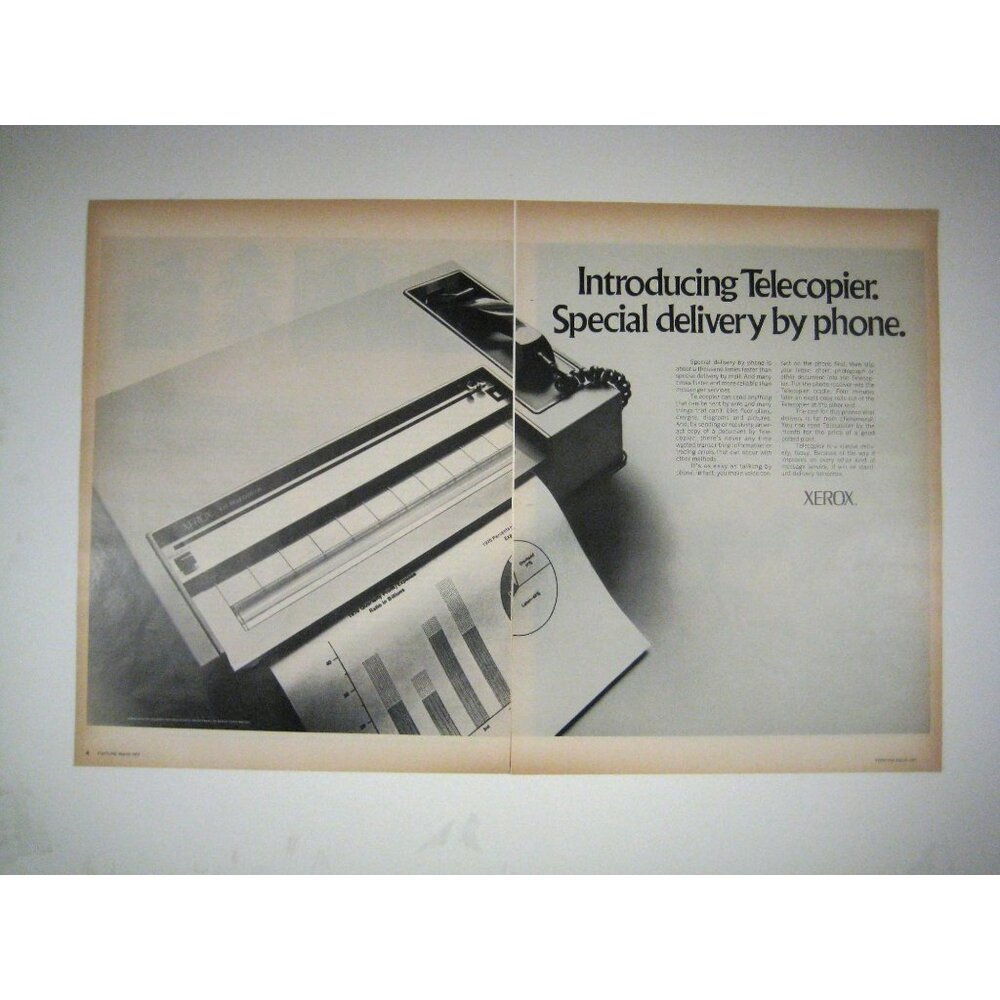 Vintage 1971 Xerox Telecopier Print Ad 2 Pages READ